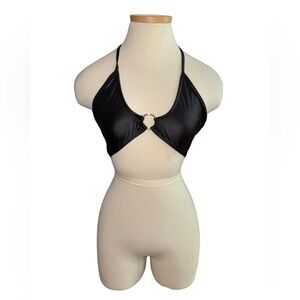 Fashion Nova Faux Leather Black Halter Top with Ring Detail Size Large